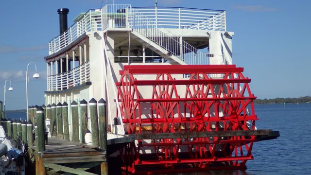 red wheel boat from backside