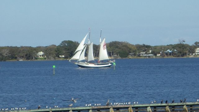 sail boat passing -closeup
