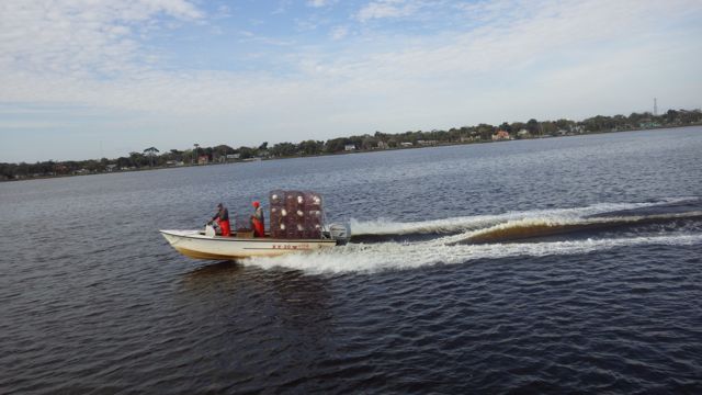 crab pots on back of boat 9.21am