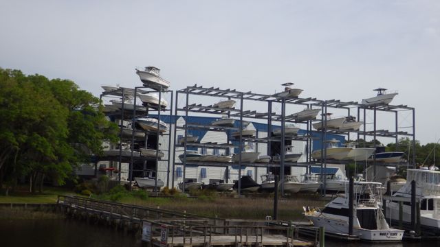 9.47am - Ocean Isle - boats on tall rack  5-6-15