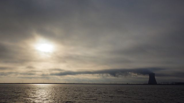 6.50am sun peaking thru clouds Power Plant 5-30-15