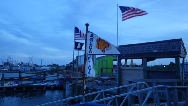 flags on front of the boat - 5-31-15  8.17pm