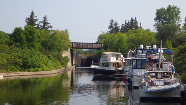 9.44am - waiting in line for our turn at Lock 1  7-13-15