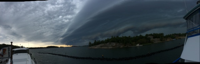 13.47 - 1.47pm - storm clouds coming Killbear Marina 8-2-15