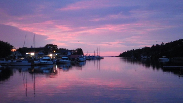 6.04am - sunrise pink looking up river at Killarey ON 8-8-15